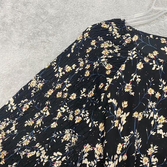 ana Top Womens 2XL Black Beige Floral Smocked Flowy Popover Lightweight Shirt - Picture 2 of 10